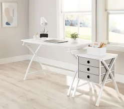 Realspace® X-Cross 48"W Computer Desk With File Cabinet, White, ODUSBTSXDFW2