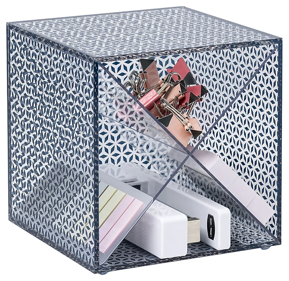 Realspace® Zora Acrylic Desktop Organizer Cube, 6"H x 6"W x 6"D, Clear/Blue