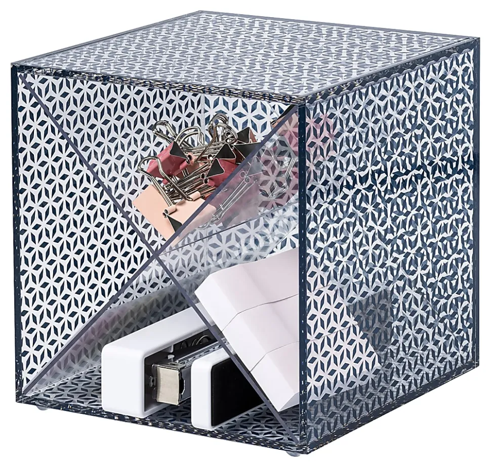 Realspace® Zora Acrylic Desktop Organizer Cube, 6"H x 6"W x 6"D, Clear/Blue
