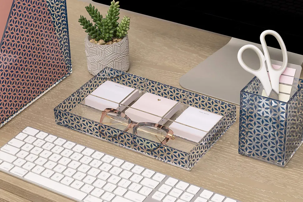 Realspace® Zora Acrylic Desktop Organizer Tray, 1-1/4"H x 10-3/8"W x 6"D, Clear/Blue