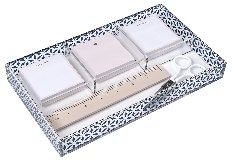Realspace® Zora Acrylic Desktop Organizer Tray, 1-1/4"H x 10-3/8"W x 6"D, Clear/Blue