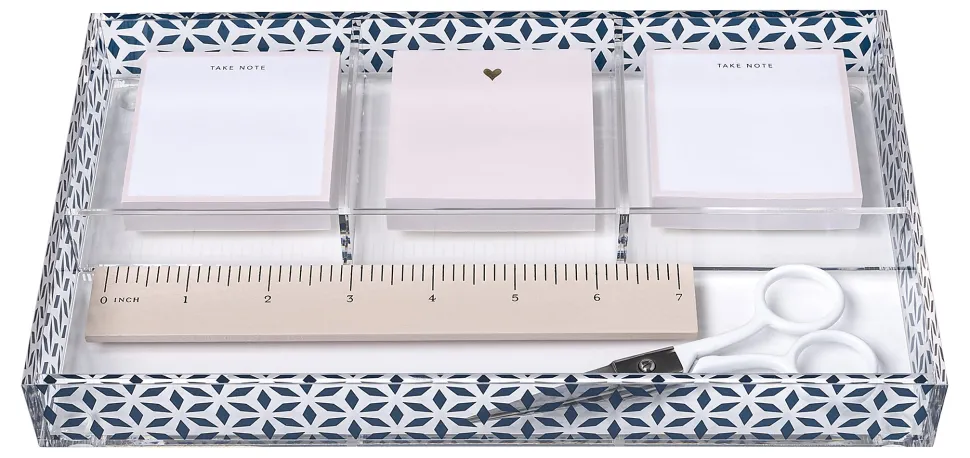 Realspace® Zora Acrylic Desktop Organizer Tray, 1-1/4"H x 10-3/8"W x 6"D, Clear/Blue