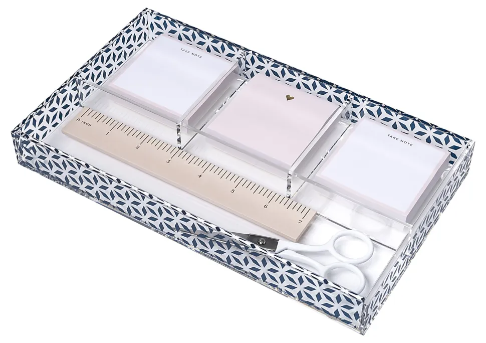 Realspace® Zora Acrylic Desktop Organizer Tray, 1-1/4"H x 10-3/8"W x 6"D, Clear/Blue