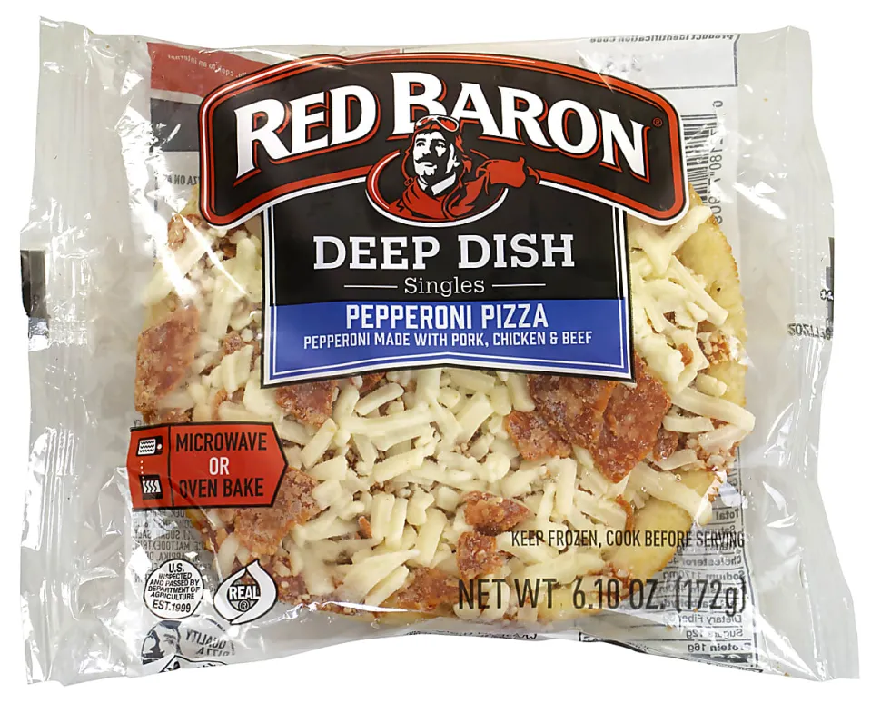 Red Baron Deep Dish Pizza Singles Variety Pack, 4-Cheese/Pepperoni, 70.56-Oz, Box Of 12