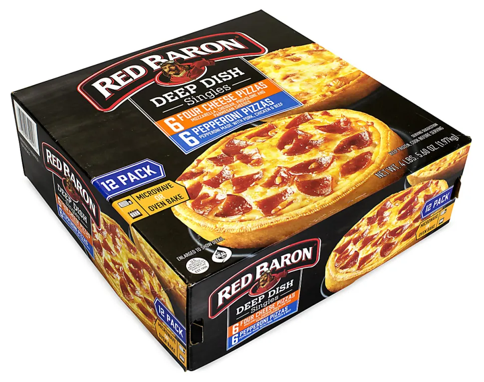Red Baron Deep Dish Pizza Singles Variety Pack, 4-Cheese/Pepperoni, 70.56-Oz, Box Of 12