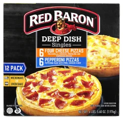 Red Baron Deep Dish Pizza Singles Variety Pack, 4-Cheese/Pepperoni, 70.56-Oz, Box Of 12