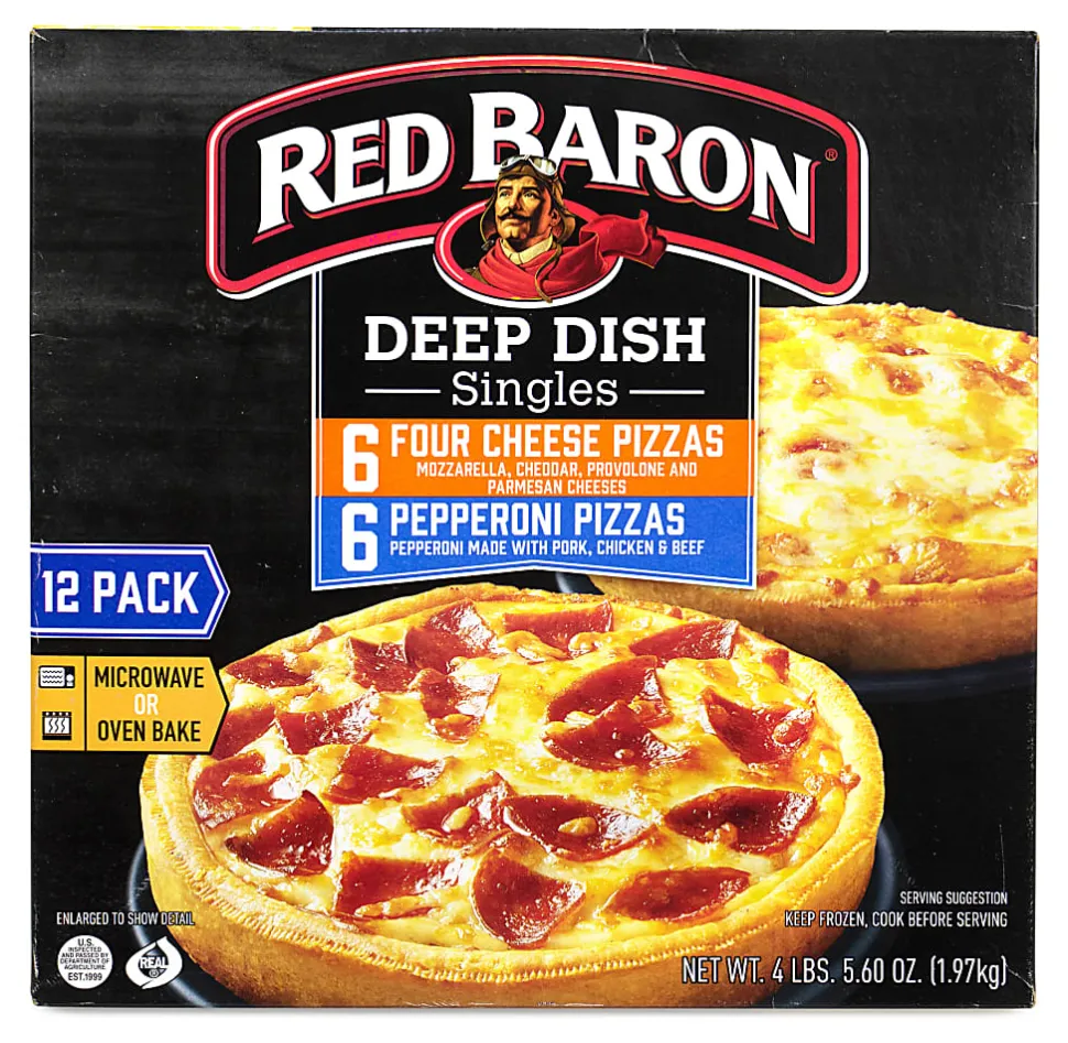 Red Baron Deep Dish Pizza Singles Variety Pack, 4-Cheese/Pepperoni, 70.56-Oz, Box Of 12