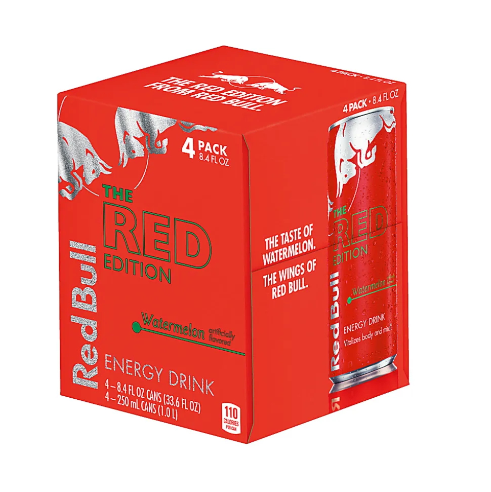 Red Bull Energy Drinks, Red Edition, 8.4 Oz, Pack Of 4 Cans
