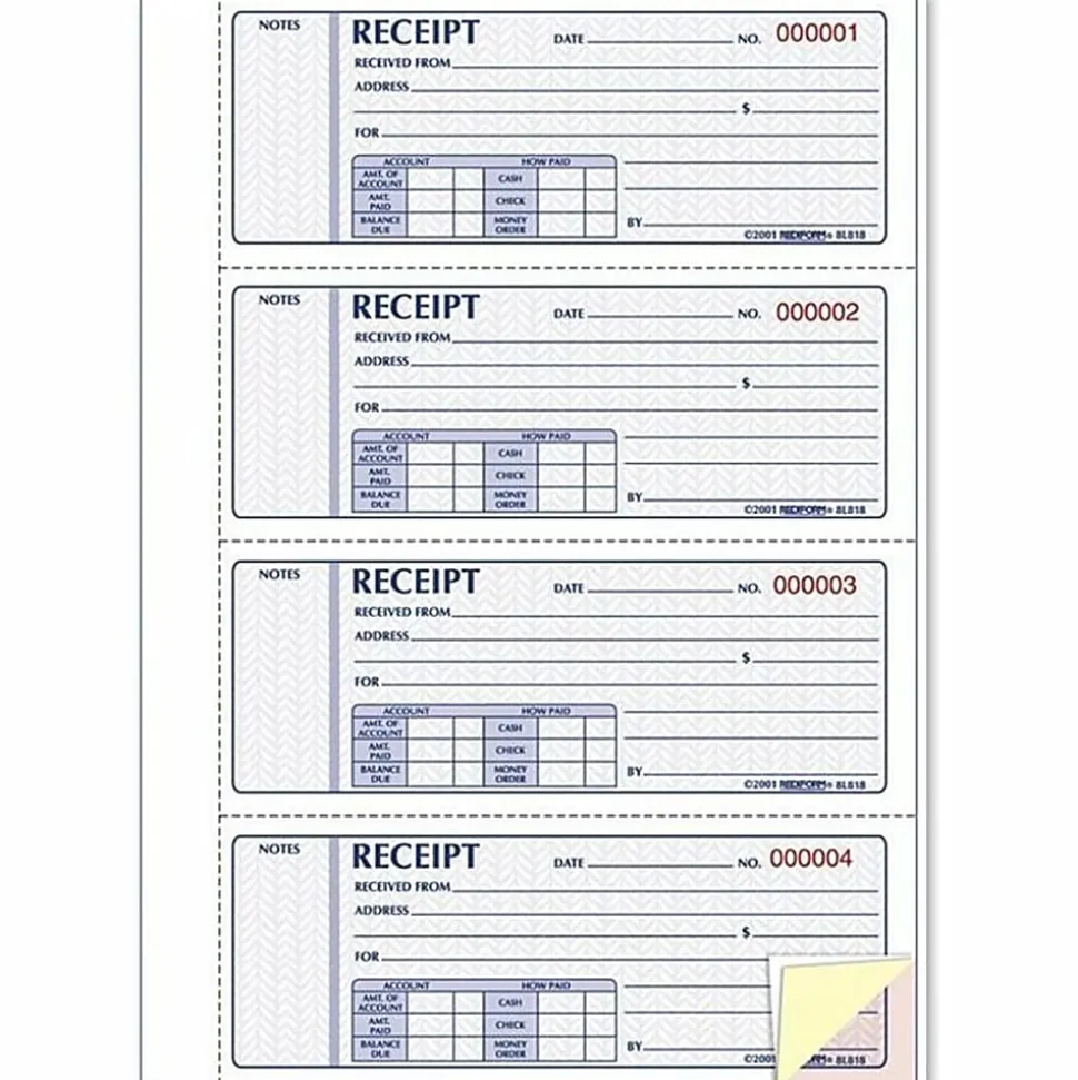 Rediform® Hardbound Money Receipt Book, 3-Part, Carbonless, 2-3/4" x 7", Book Of 200 Sheets