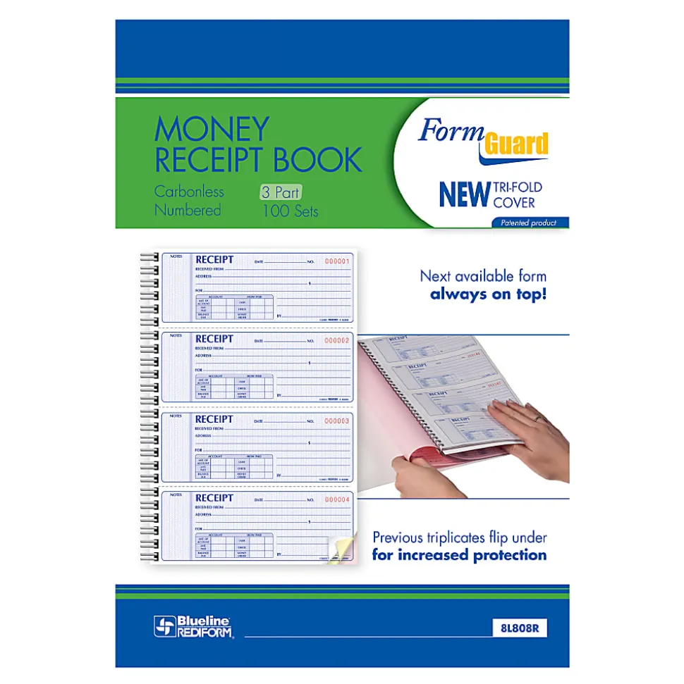 Rediform® Prestige Money Receipt Book, 3 Part Carbonless, 7 5/8" x 8 1/2", Set Of 100