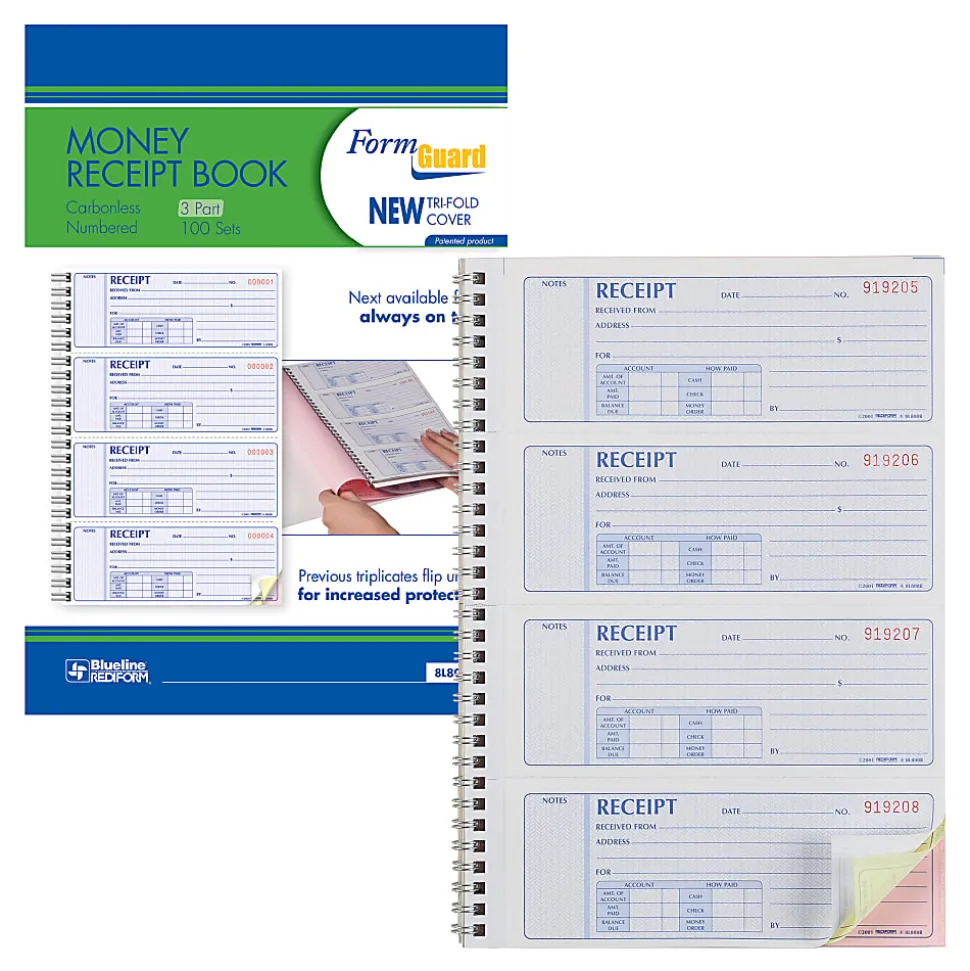 Rediform® Prestige Money Receipt Book, 3 Part Carbonless, 7 5/8" x 8 1/2", Set Of 100