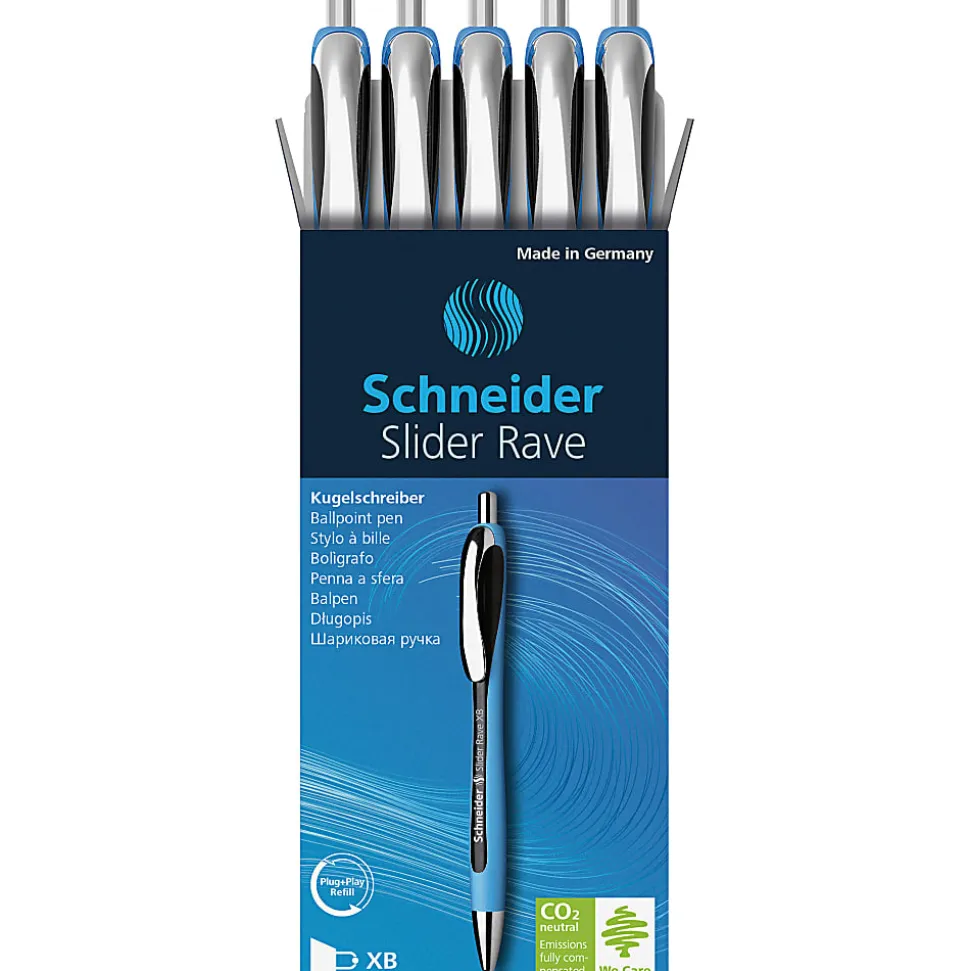 Rediform Schneider Slider Rave XB Ballpoint Pens, Extra Broad Point, 1.4 mm, Blue Barrels, Black Ink, 1 Each