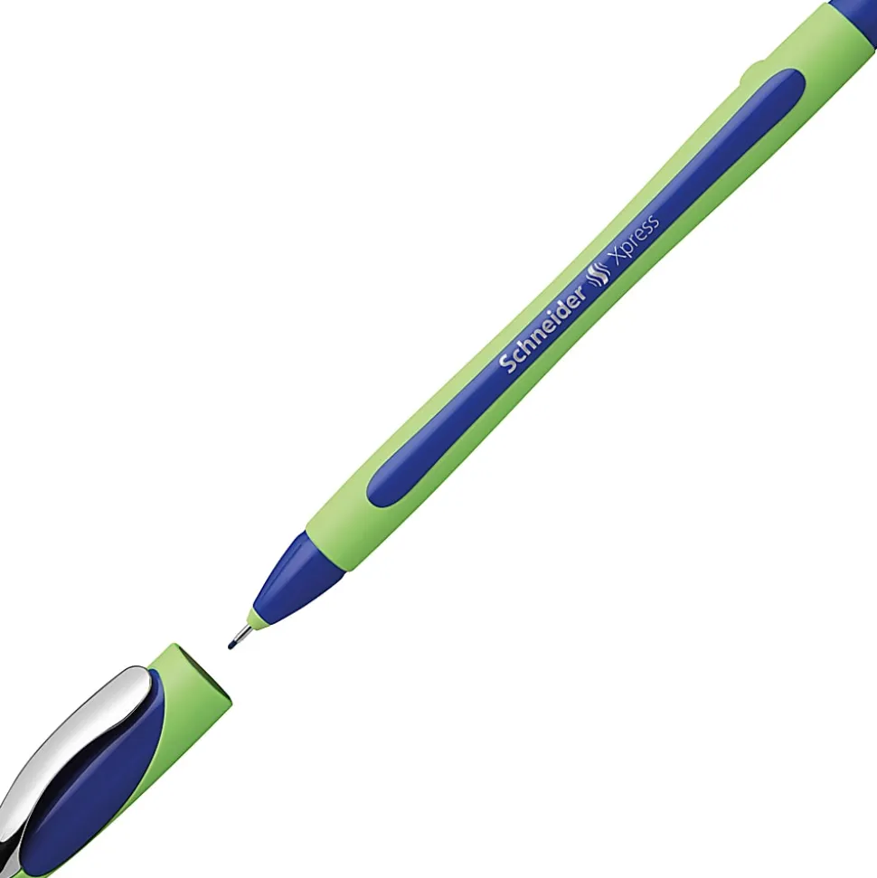 Rediform Schneider Xpress Premium Fineliner Pens, Fine Point, 0.8 mm, Blue/Green Barrel, Blue Ink, Pack Of 10 Pens