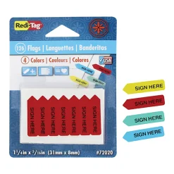 Redi-Tag Mini Arrow Page Flags, 1 1/4" x 5/16", "Sign Here", Assorted Colors, Pack Of 124 Flags