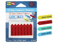 Redi-Tag Mini Arrow Page Flags, 1 1/4" x 5/16", "Sign Here", Assorted Colors, Pack Of 124 Flags