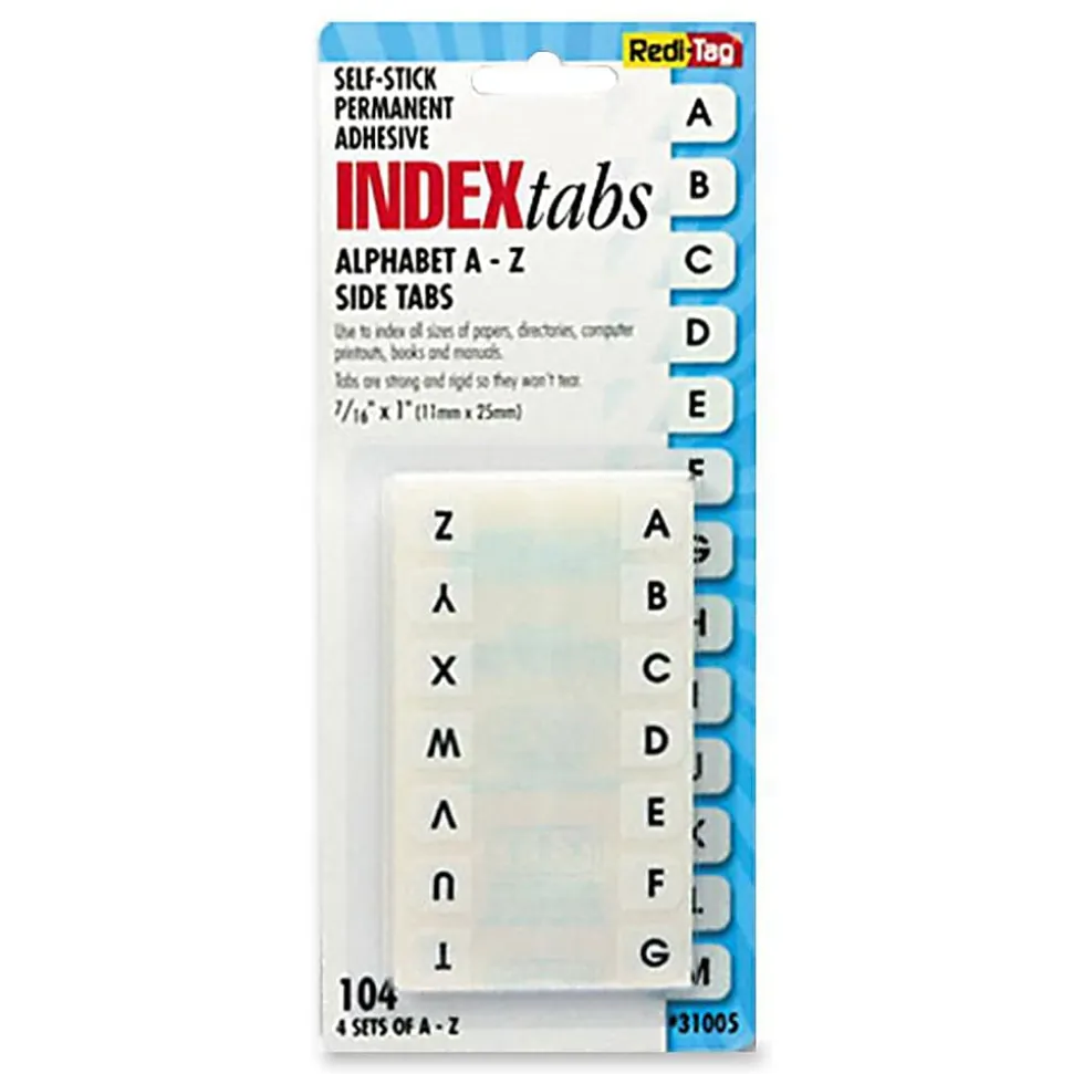 Redi-Tag® Permanent Index Tabs, Alphabetical A-Z, Side, White, 4 Sets, Pack Of 104 Tabs