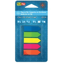 Redi-Tag See Note Arrow Page Flags On Clip-On Holder, 1 3/4" x 15/32", Assorted Neon Colors, Pack Of 125
