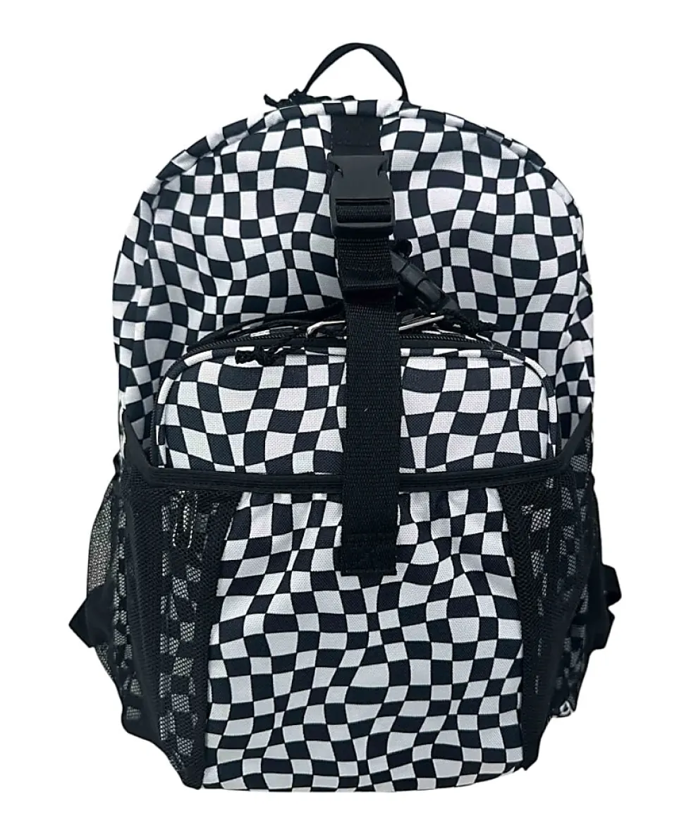 RED.STONE 2-Piece Backpack/Lunch Bag Set With Laptop/Tablet Pocket, White/Black Checks