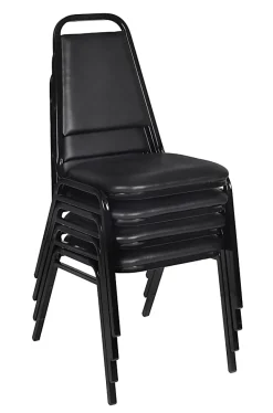 Regency Restaurant Vinyl Stacking Chairs, Black, Pack Of 4 Chairs