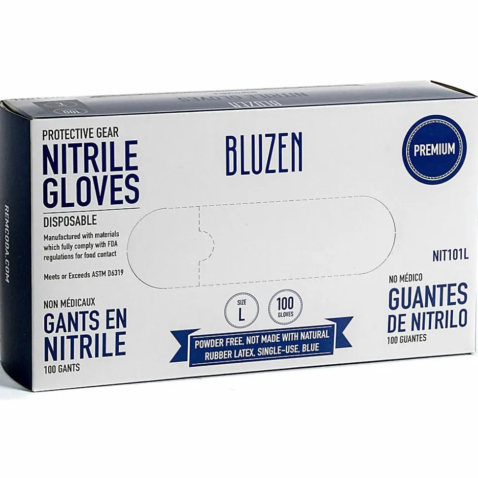 Remcoda Disposable Nitrile Gloves - 3 mil Thickness - Large Size - Nitrile - Blue - Durable, Comfortable - 100 / Box