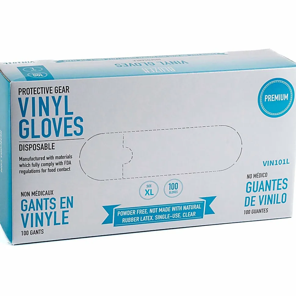 Remcoda Powder-Free Vinyl Gloves - 3 mil Thickness - X-Large Size - For Right/Left Hand - Vinyl - Clear - Comfortable, Latex-free - 100 / Box