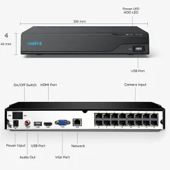 Reolink 16-channel NVR With 4TB Pre-Installed  1.77"H x 13"W x 12.4"D, Black