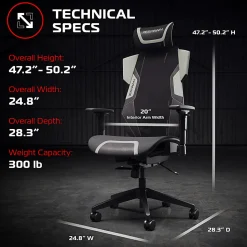 RESPAWN FLEXX Mesh Gaming Chair With Lumbar Support, Gray, RSPPRMB03GRY