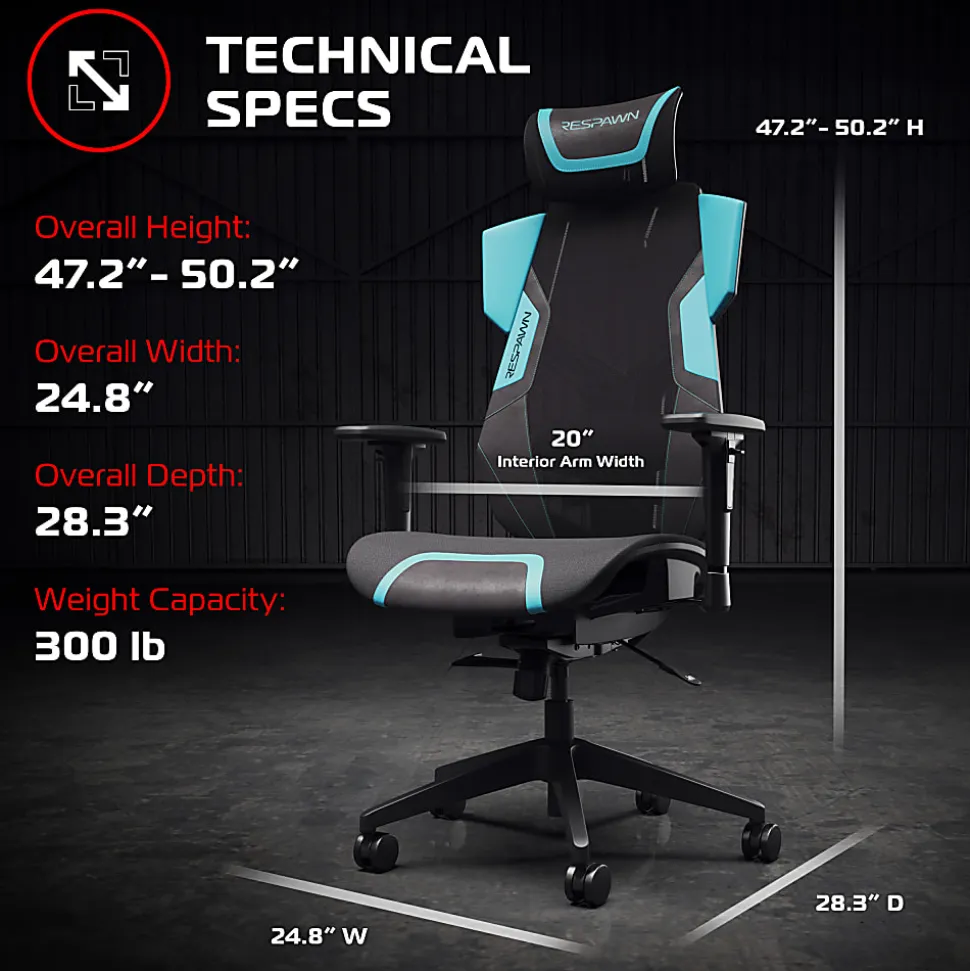 RESPAWN FLEXX Mesh Gaming Chair With Lumbar Support, Teal, RSPPRMB03TEL