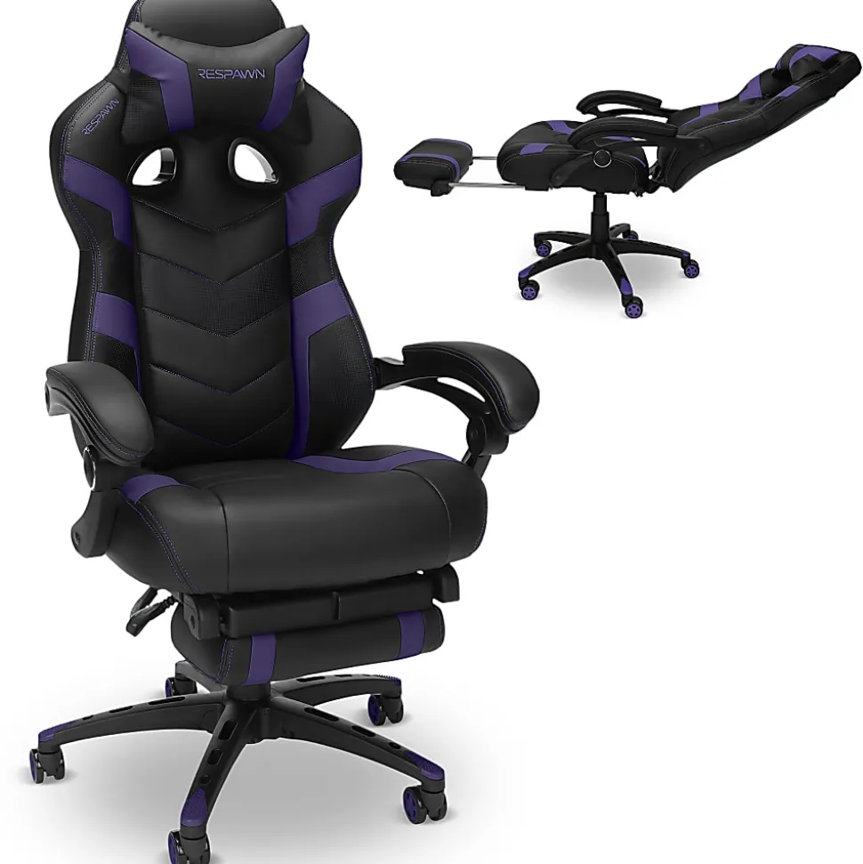 RESPAWN 110 Pro Gaming Chair, With Footrest & Headrest Pillow, Purple, RSP110V2PUR