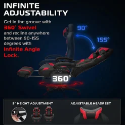 RESPAWN 110 Pro Gaming Chair, With Footrest & Headrest Pillow, Red, RSP110V2RED