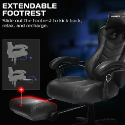 RESPAWN 110 Pro Gaming Chair, With Footrest & Headrest Pillow, Black, RSP110V2BLK