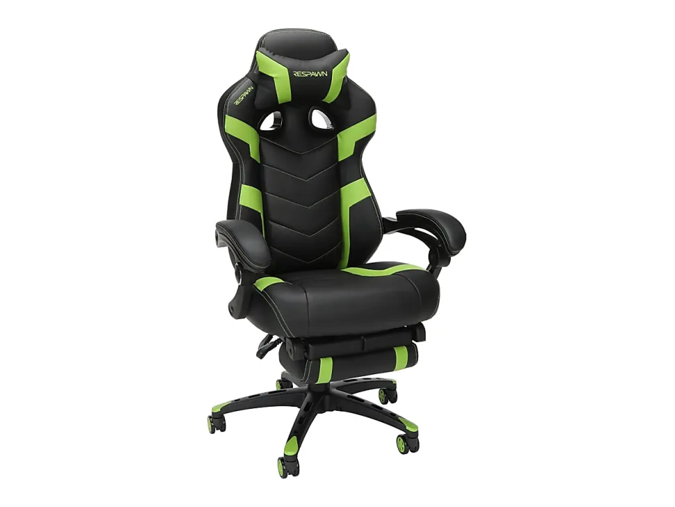 RESPAWN 110 Pro Gaming Chair, With Footrest & Headrest Pillow, Green, RSP110V2GRN