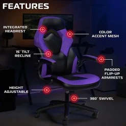 Respawn Racing Style Ergonomic Bonded Leather Computer Gaming Chair, Purple