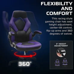 Respawn Racing Style Ergonomic Bonded Leather Computer Gaming Chair, Purple