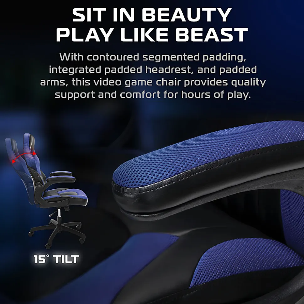 Respawn Racing Style Ergonomic Bonded Leather Computer Gaming Chair, Blue