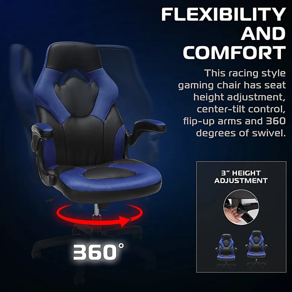 Respawn Racing Style Ergonomic Bonded Leather Computer Gaming Chair, Blue