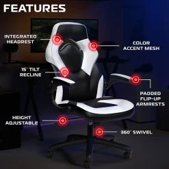 Respawn Racing Style Ergonomic Bonded Leather Computer Gaming Chair, White