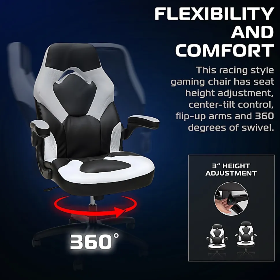Respawn Racing Style Ergonomic Bonded Leather Computer Gaming Chair, White