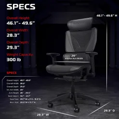 RESPAWN SPECTER Ergonomic Mesh Office Chair, Black, RSPSGMB05BLK
