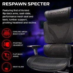 RESPAWN SPECTER Ergonomic Mesh Office Chair, Black, RSPSGMB05BLK