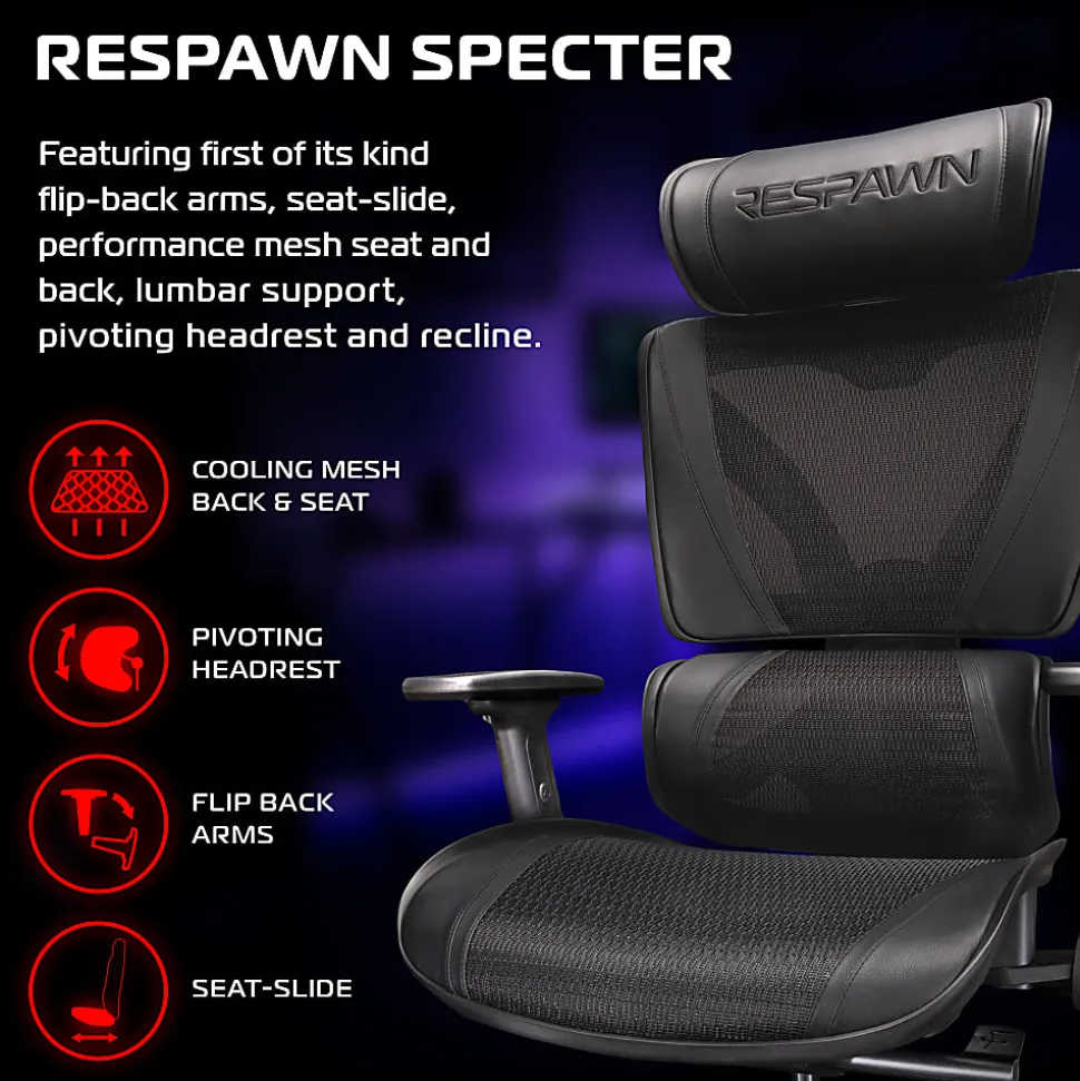 RESPAWN SPECTER Ergonomic Mesh Office Chair, Black, RSPSGMB05BLK