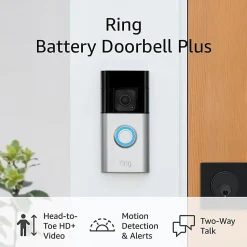 Ring Battery Doorbell Plus Video Doorbell, Â 5.1"H x 1.1"W x 2.4"D, Satin Nickel