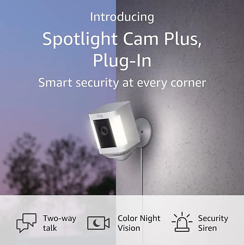 Ring Spotlight Cam Plus Plug-In, 4.96"H x 2.72"W x 2.99"D, White