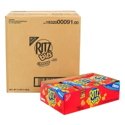 RITZ Bits Cheese Sandwich Crackers, 1 Oz Pouch, Box Of 48 Pouches
