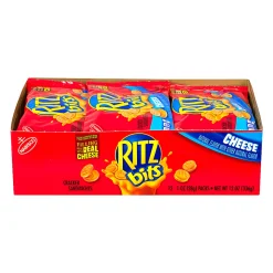 RITZ Bits Cheese Sandwich Crackers, 1 Oz Pouch, Box Of 48 Pouches