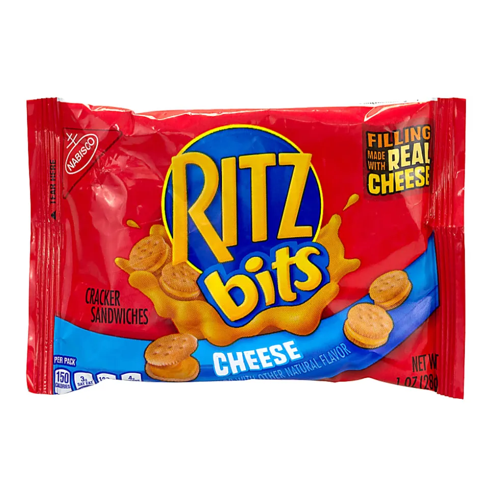 RITZ Bits Cheese Sandwich Crackers, 1 Oz Pouch, Box Of 48 Pouches