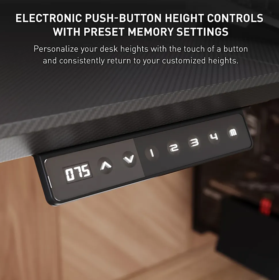 RS Gaming™ Chronos 66”W Height-Adjustable Gaming Desk with Integrated Power and Charging, Black, BIFMA Compliant