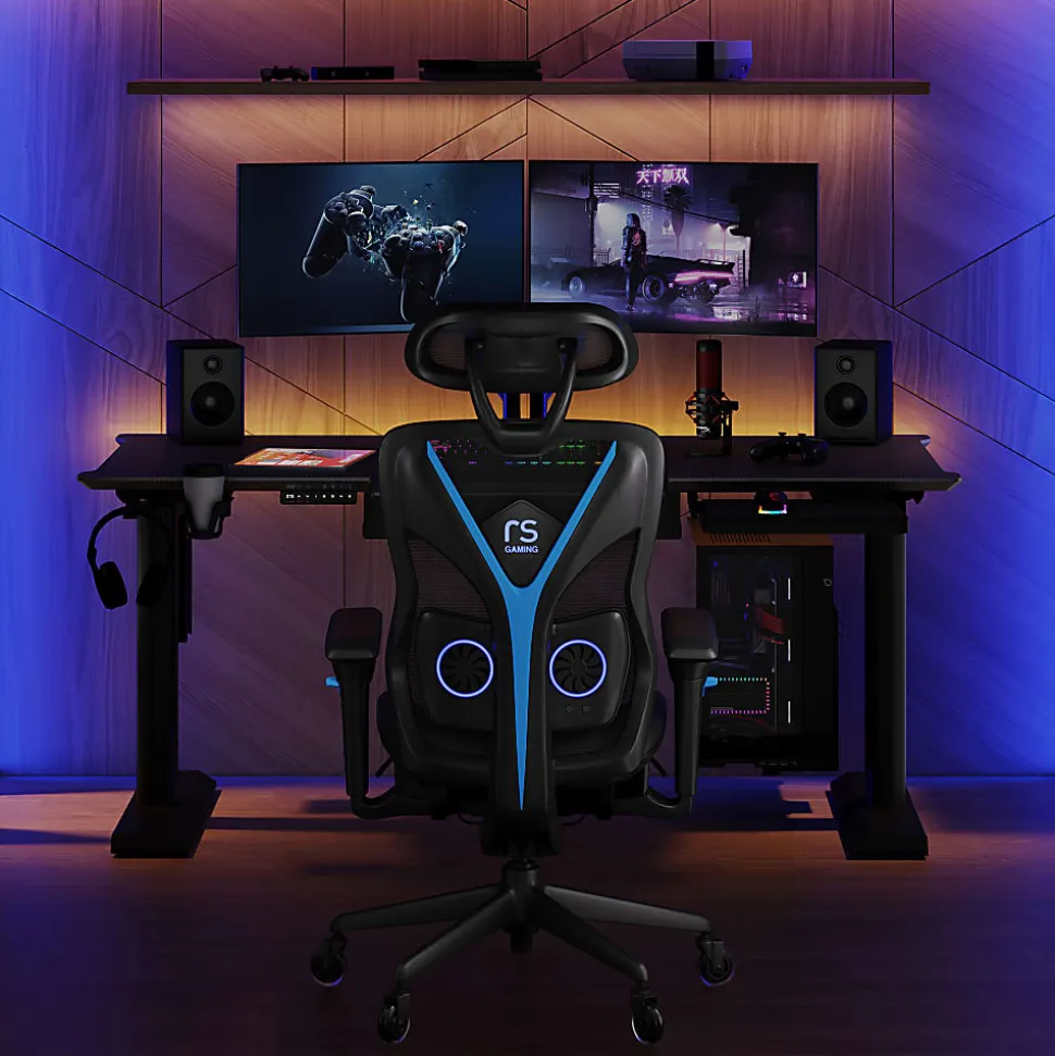 RS Gaming™ Chronos 66”W Height-Adjustable Gaming Desk with Integrated Power and Charging, Black, BIFMA Compliant