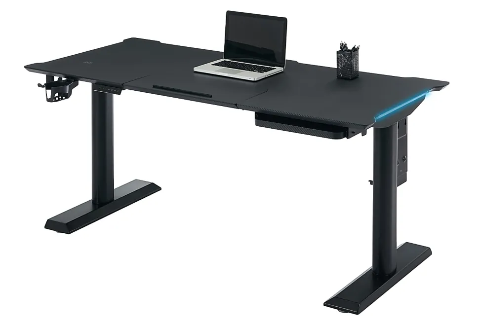 RS Gaming™ Chronos 66”W Height-Adjustable Gaming Desk with Integrated Power and Charging, Black, BIFMA Compliant