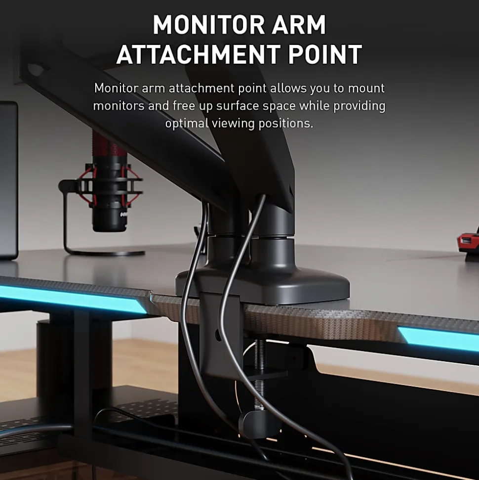 RS Gaming™ Chronos 66”W Height-Adjustable Gaming Desk with Integrated Power and Charging, Black, BIFMA Compliant